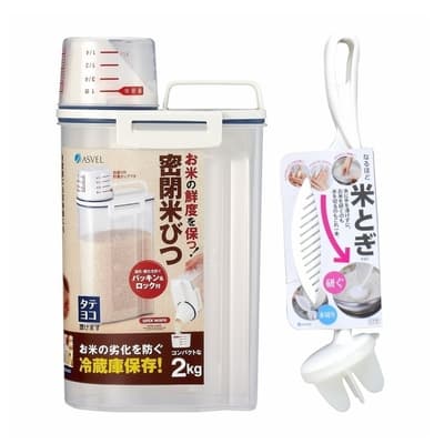 日本ASVEL手提式2公斤小米箱+洗米器(3色任選)