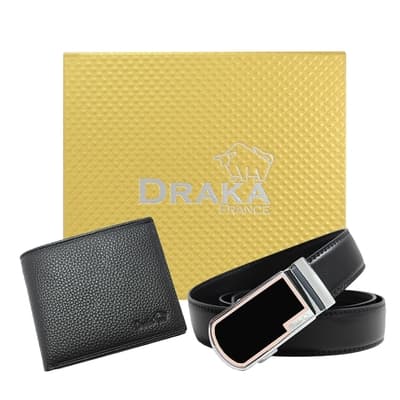 DRAKA 達卡 - 黃金禮盒 真皮皮夾+自動皮帶-7301