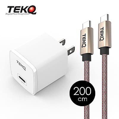 [組合] TEKQ 20W USB-C PD 快速充電器+TEKQ uCable USB-C 快充傳輸線-200cm