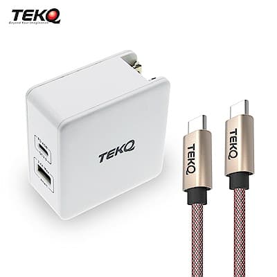 [組合] TEKQ 57W 2孔 USB-C USB PD QC3.0 快充旅充充電器 + TEKQ uCable USB-C 高速傳輸充電線-200cm