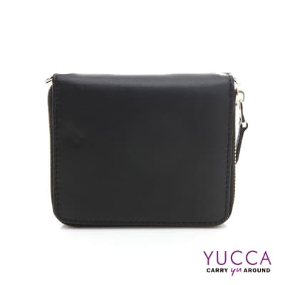 YUCCA-繽紛撞色系牛皮卡片短夾肩背小包-黑色 D0093001C68