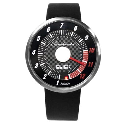 CLICK 飆速儀表個性皮帶錶-銀框黑/45mm