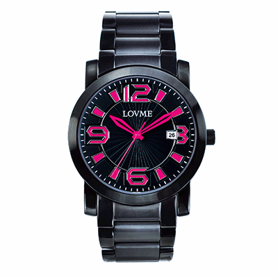 LOVME 懷舊復古個性數字腕錶-IP黑x桃紅色刻度/38mm