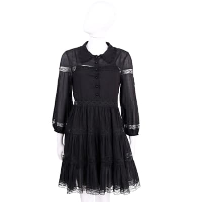 PHILOSOPHY 黑色棉料蕾絲襯衫式長袖洋裝