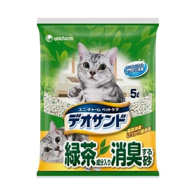 日本Unicharm消臭大師尿尿後消臭貓砂-綠茶香5L