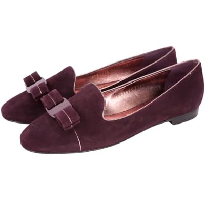 Salvatore Ferragamo SCOTTYPIPI鑲邊麂皮樂褔鞋(紫紅)