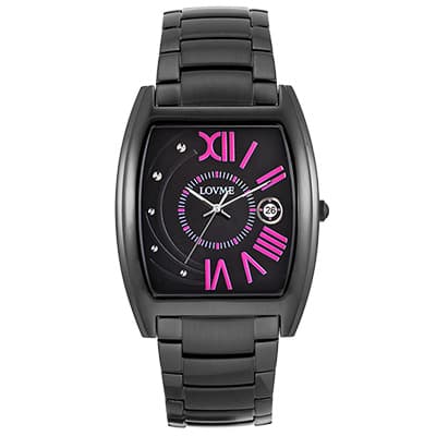 LOVME 月影迷情酒造型腕錶-IP黑x亮麗桃紅刻度/37mm