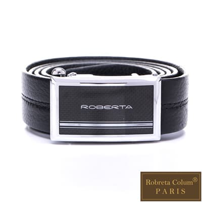 Roberta Colum - 極簡精品款碳纖自動金屬滑扣黑牛皮皮帶