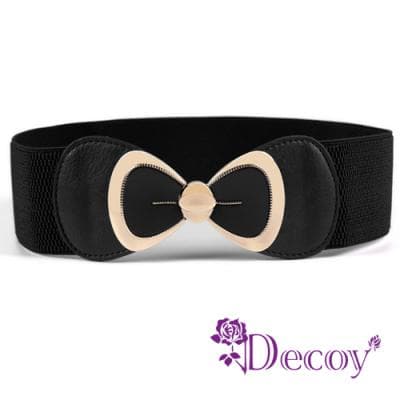 Decoy 裙襬蝴蝶結 金框皮革彈性腰封 黑