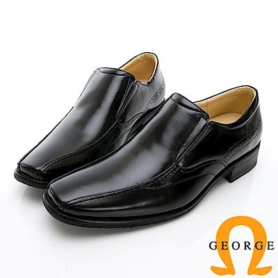 GEORGE 喬治-時尚職人系列 經典素面小方楦直套式紳士鞋皮鞋-黑