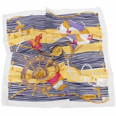 TRUSSARDI-海洋風情純棉領帕巾-黃