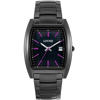 LOVME 優雅風情酒桶造型腕錶-IP黑x神秘紫/37mm