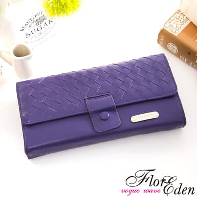 DF Flor Eden皮夾 - 巴黎簡約系列羊皮編織款兩折式長夾-羅蘭紫