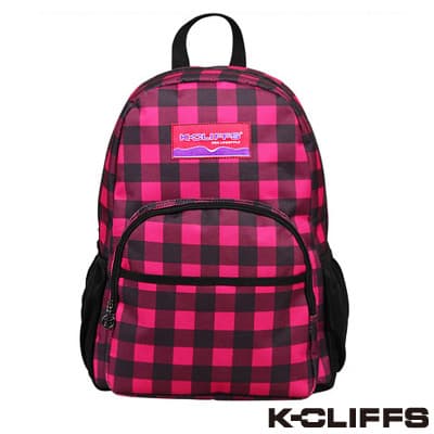 美國K-CLIFFS - 潮流格紋雙肩後背包-桃紅