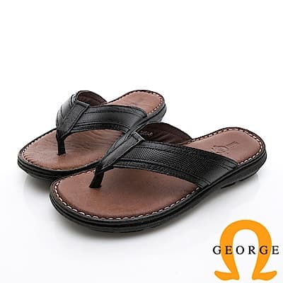 GEORGE 喬治-休憩系列 真皮手縫涼鞋拖鞋-黑