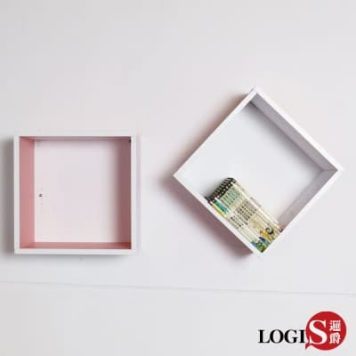 LOGIS邏爵 粉彩魔術口格子壁櫃 壁架 展示櫃-正方形兩入組