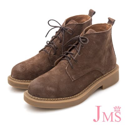 JMS-休閒俏麗擦色真皮綁帶短踝靴-咖啡色