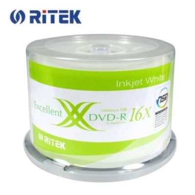 錸德 Ritek X版 16X DVD-R 4.7GB 白色滿版可印片 (50片)
