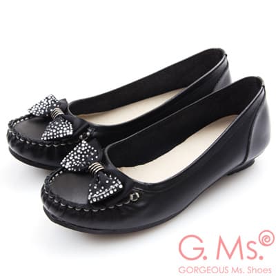 G.Ms. MIT系列-燙鑽蝴蝶結莫卡辛低跟鞋-黑色