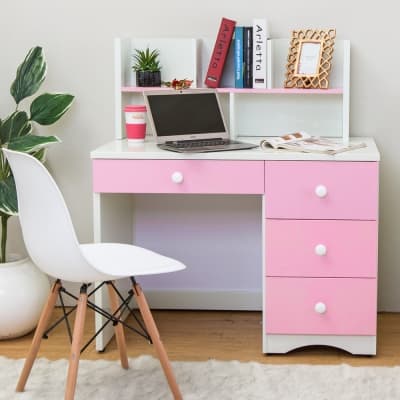 Birdie南亞塑鋼-貝妮3.4尺粉色塑鋼書架型書桌-103x60x115cm