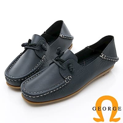GEORGE 喬治-水洗系列 素面繩結大底休閒鞋 女鞋-深藍