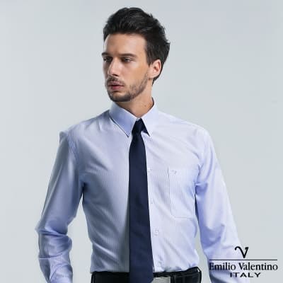 Emilio Valentino 范倫提諾保暖條紋長袖襯衫-藍