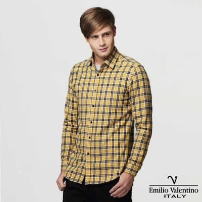 Emilio Valentino 范倫提諾水洗格紋襯衫-黃