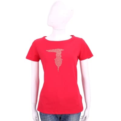 TRUSSARDI 紅色品牌LOGO貼飾棉質短袖T恤