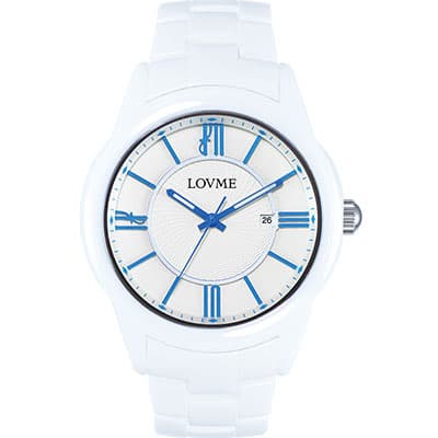 LOVME 羅馬戀人陶瓷時尚腕錶-白x藍刻度/44mm